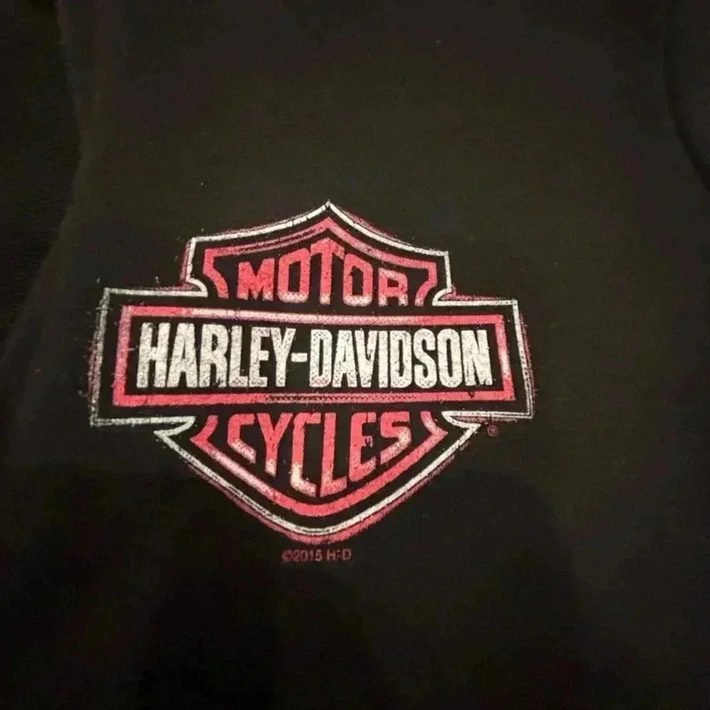 Harley Davidson Womens Black Pink Logo Zip Up Sweatshirt Sz M Angel Wings Corset - Picture 3 of 6